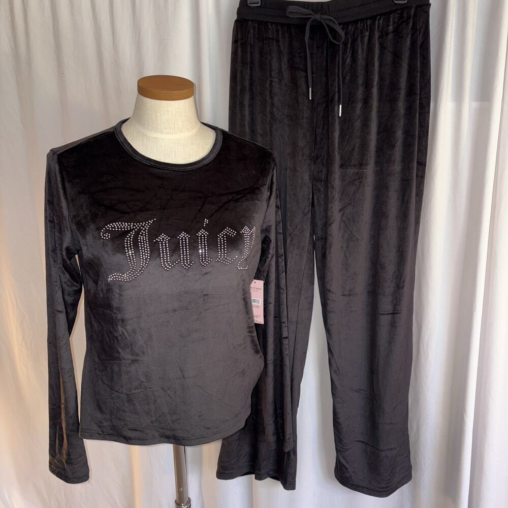 Juicy Couture Black Soft Velour Pajama Set Women’s Size Large